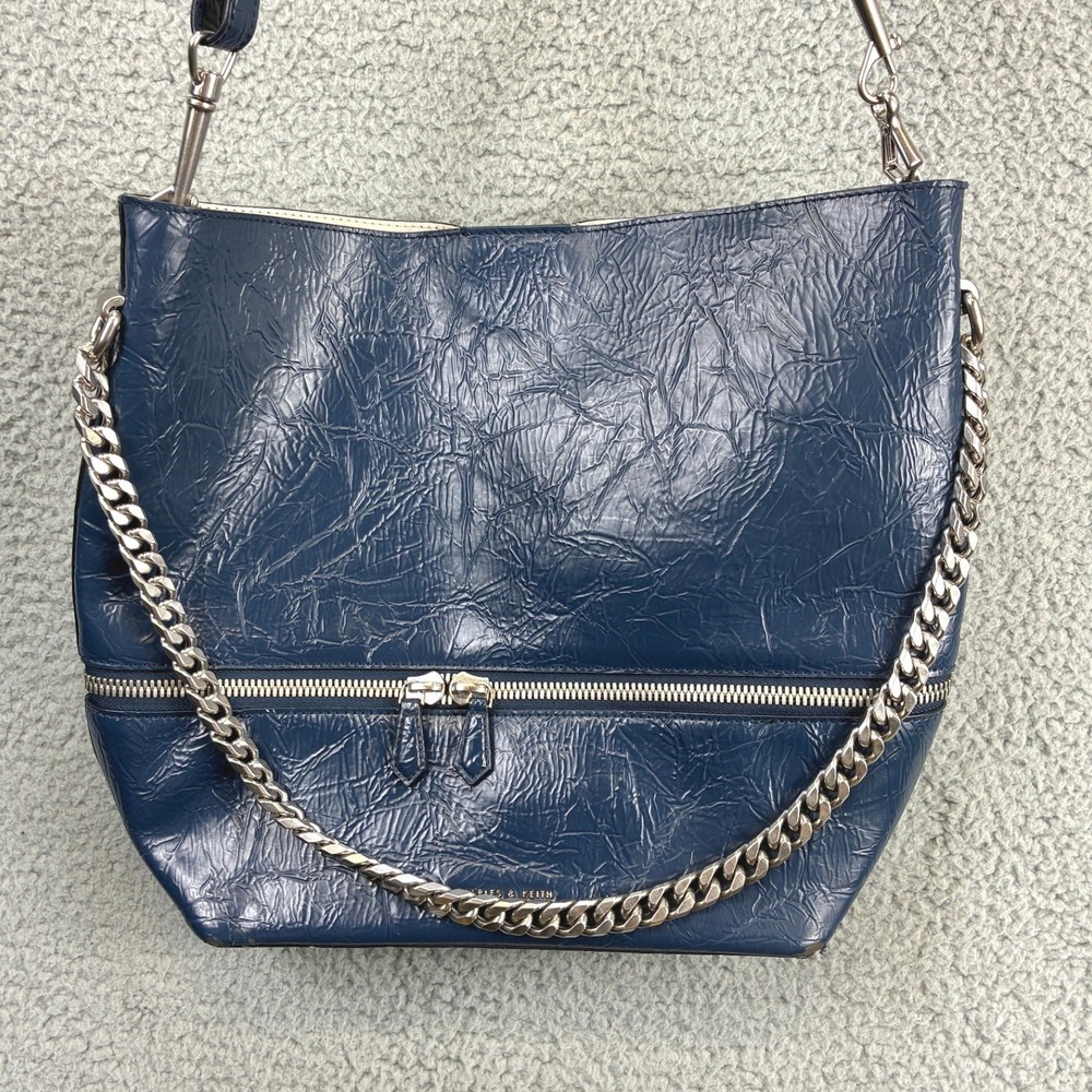 Charles & Keith Shoulder Bag Women's Large Navy Blue Chain Hobo Tote Slouchy